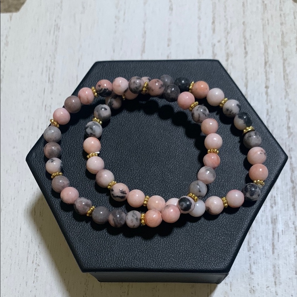 Pink and Grey Beaded Bracelet Set NWOT